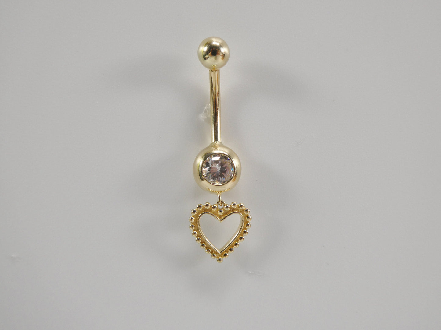14k real solid yellow gold heart dangling belly button ring piercing
