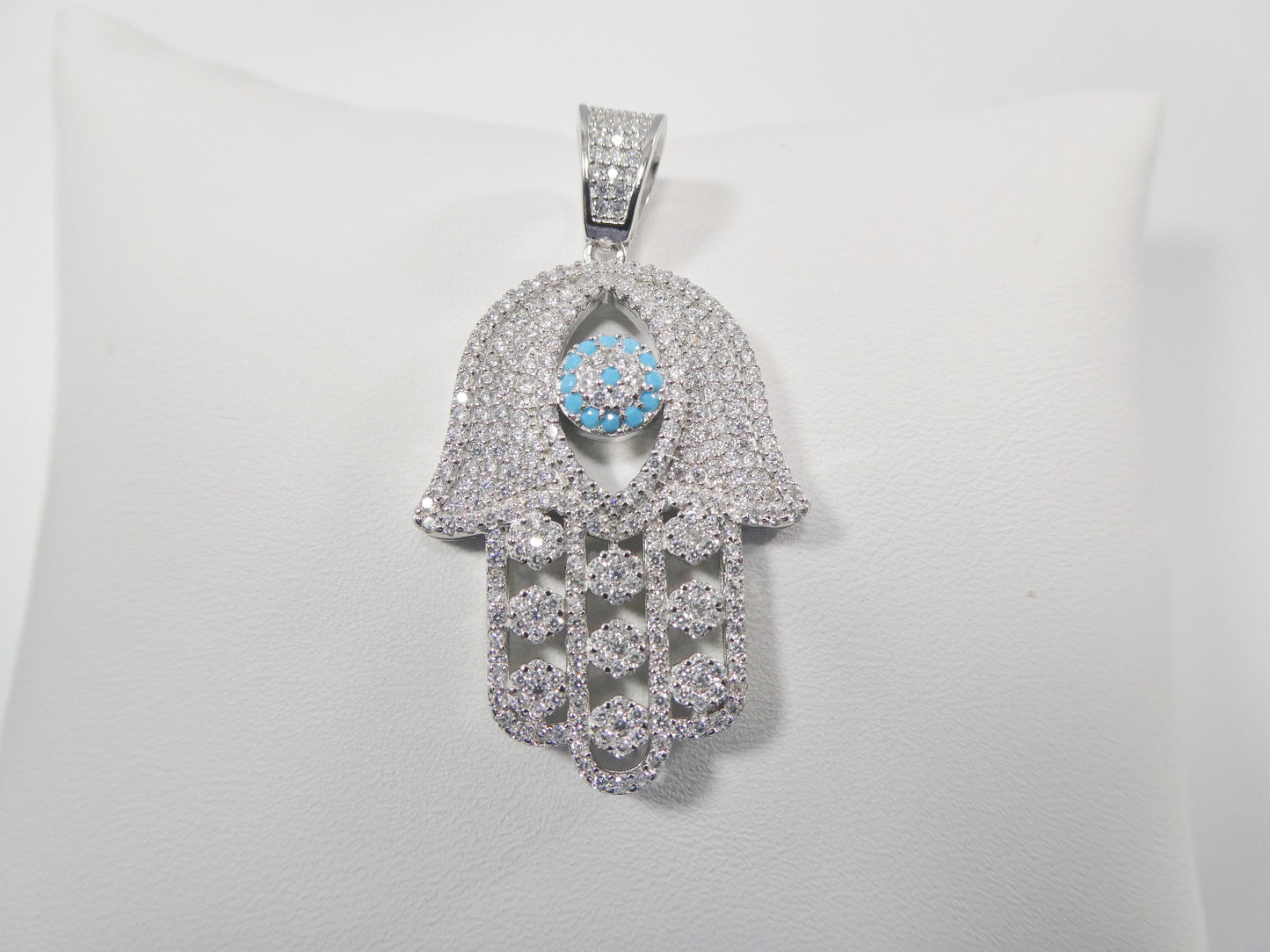 real 925 sterling silver 22 inch chain and hamsa evil eye charm pendent