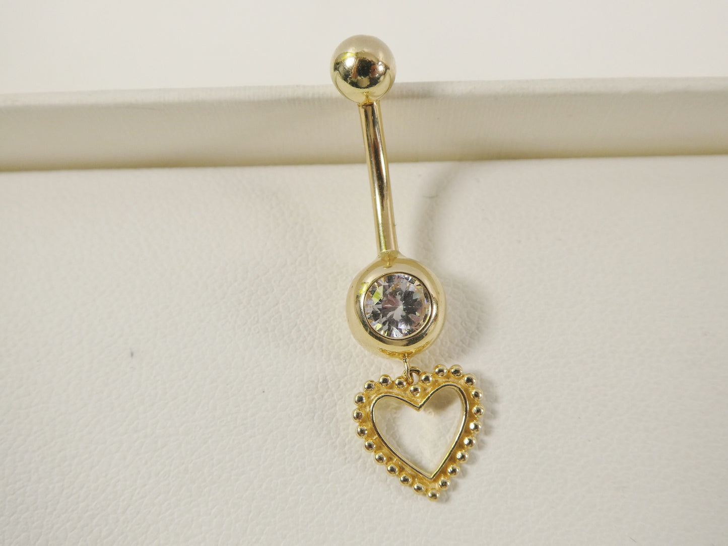 14k real solid yellow gold heart dangling belly button ring piercing