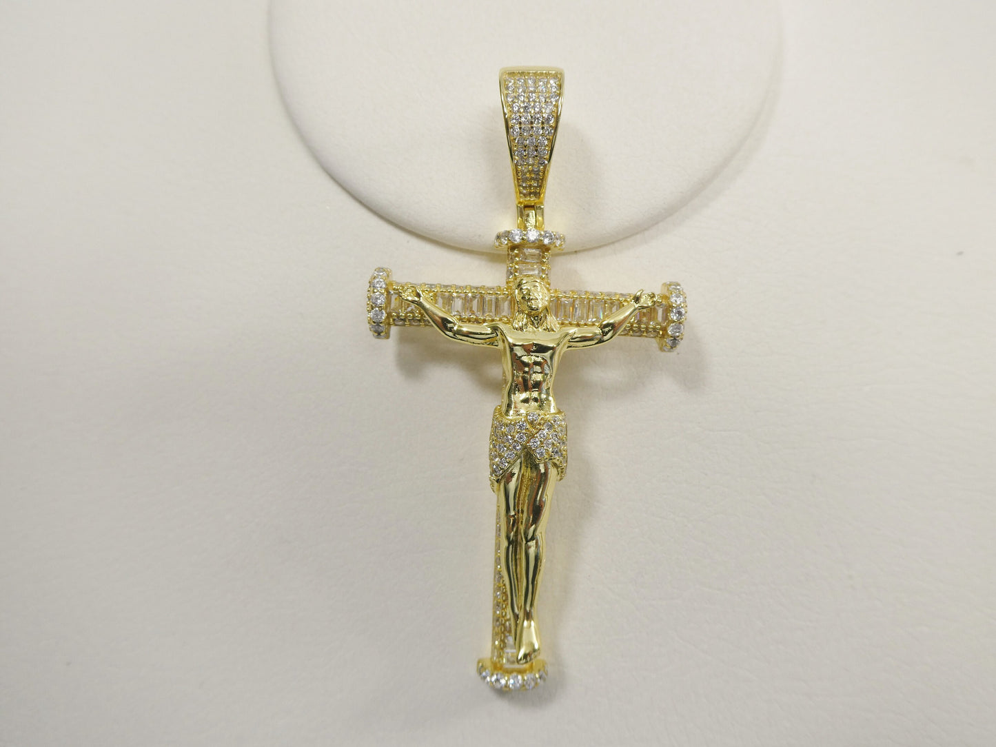 real 925 sterling silver large cross baguette stone setting pendent