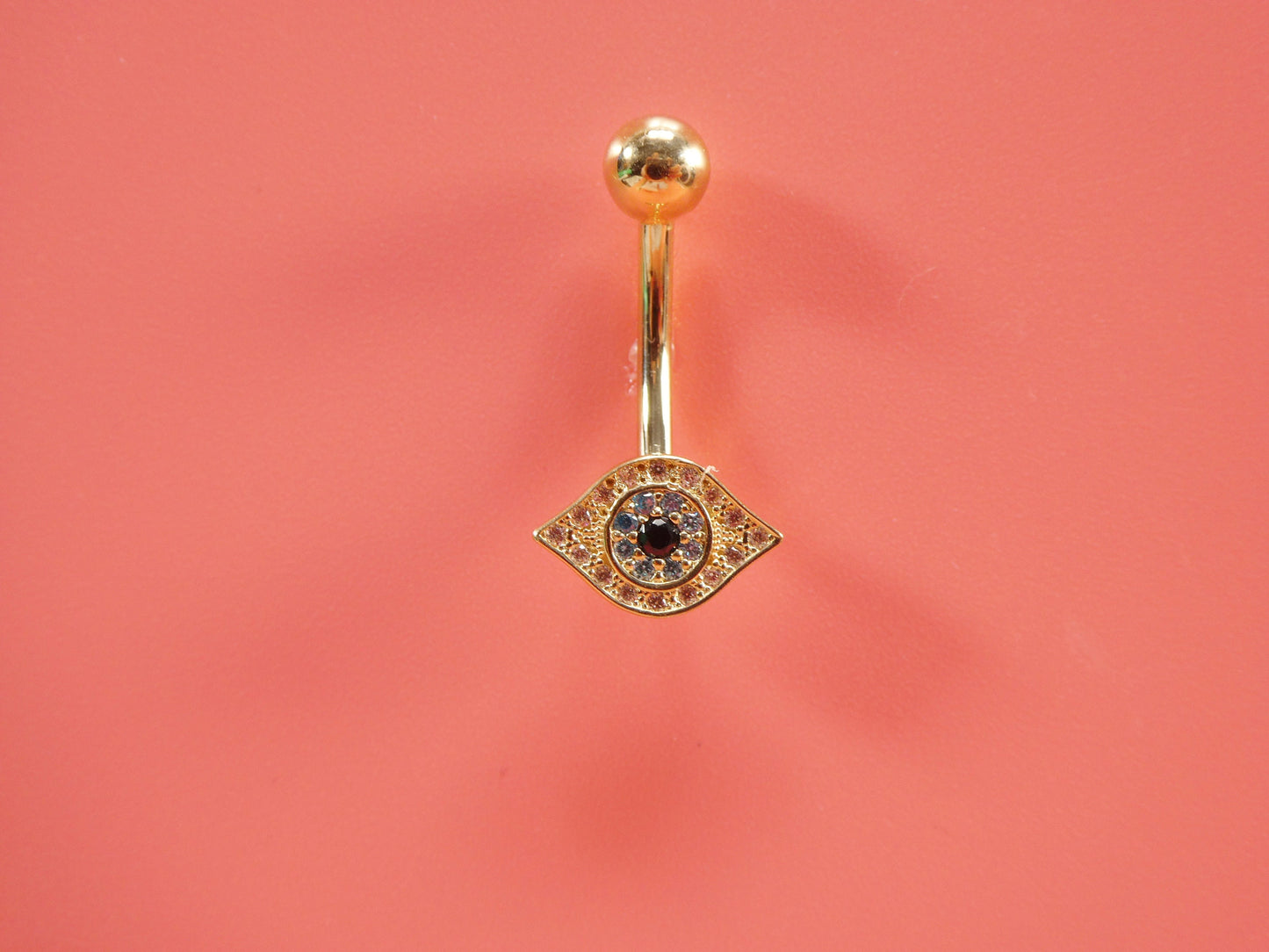14k real solid yellow gold evil eye belly button ring piercing