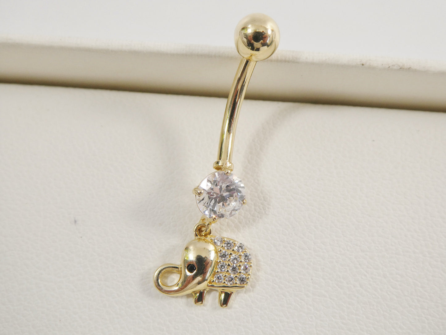 14k real solid yellow gold elephant dangling belly button ring piercing