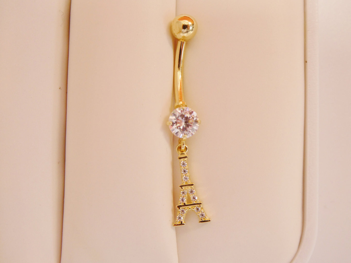 14k real solid yellow gold Eiffel tower belly button ring piercing