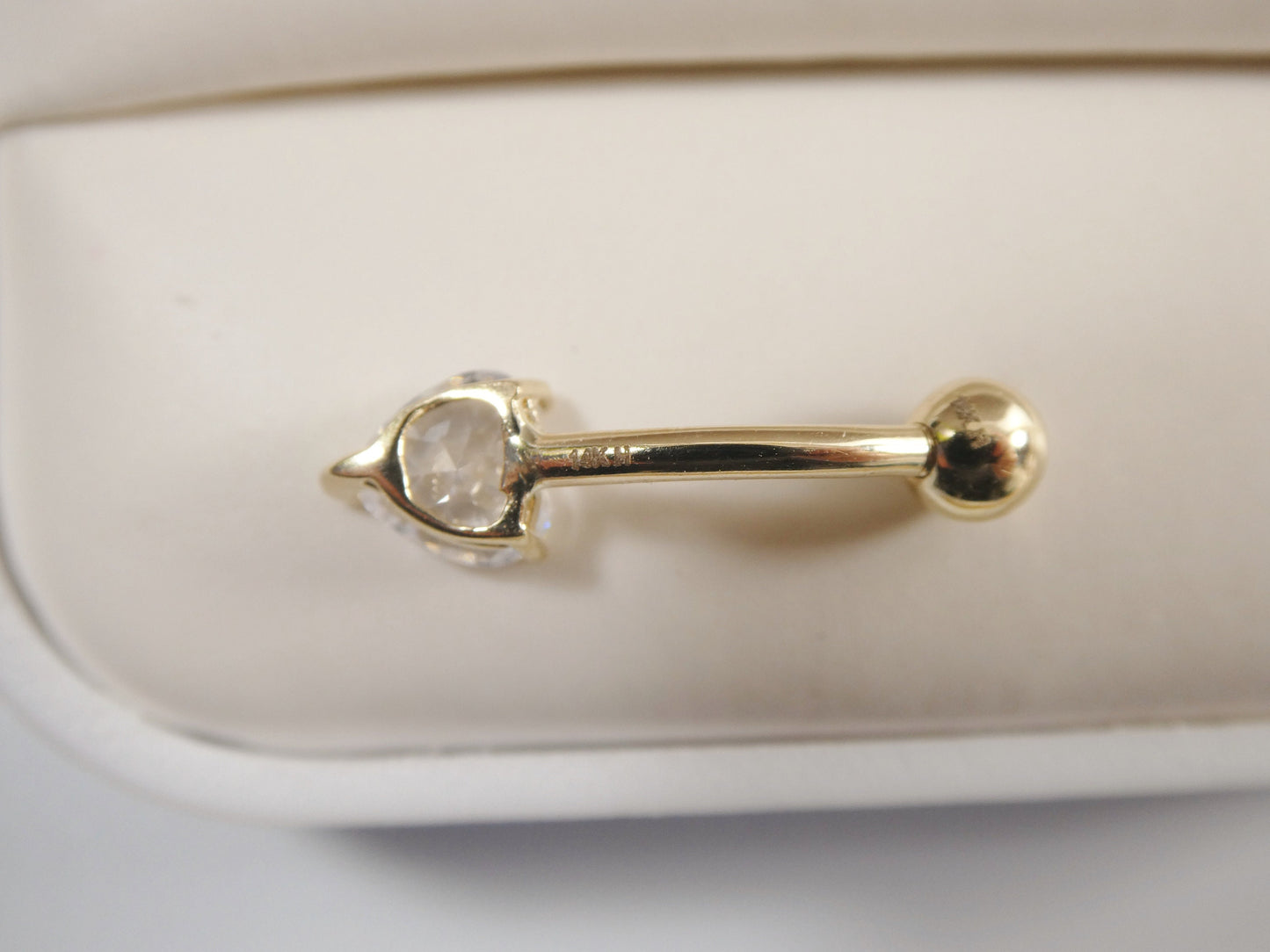 14k real solid yellow gold 6mm heart stone belly button ring piercing