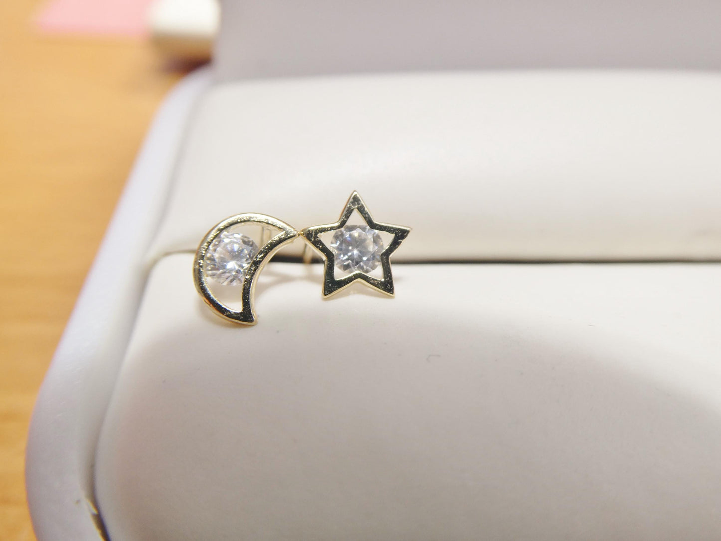 10k real solid gold moon and star push back earrings