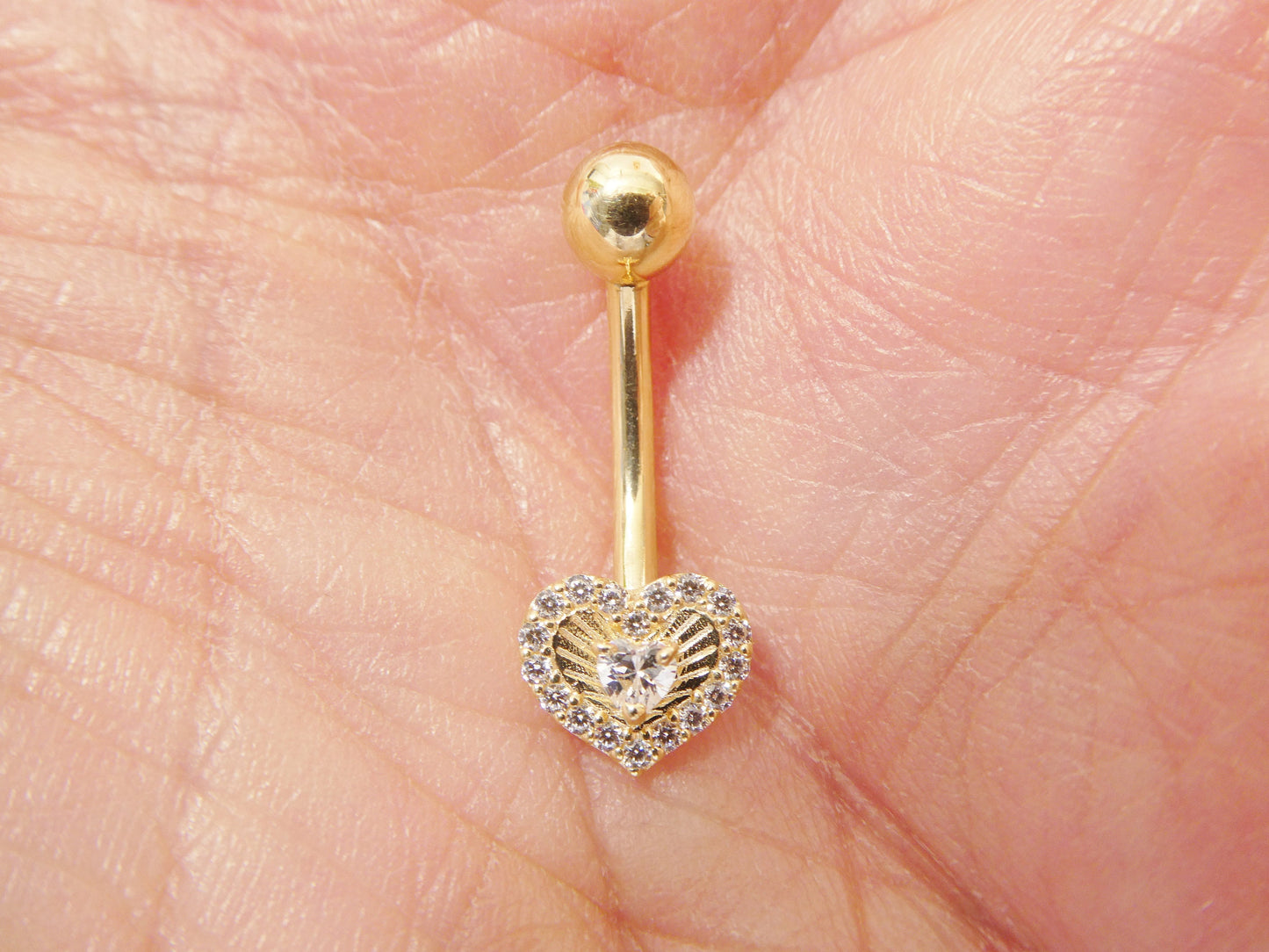 14k real solid yellow gold heart belly button ring piercing