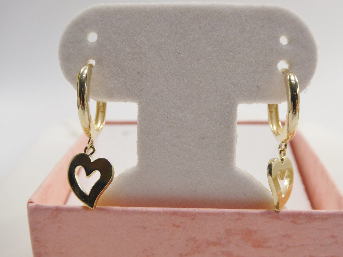 real 10k solid yellow gold plain heart dangle hoop huggie earrings