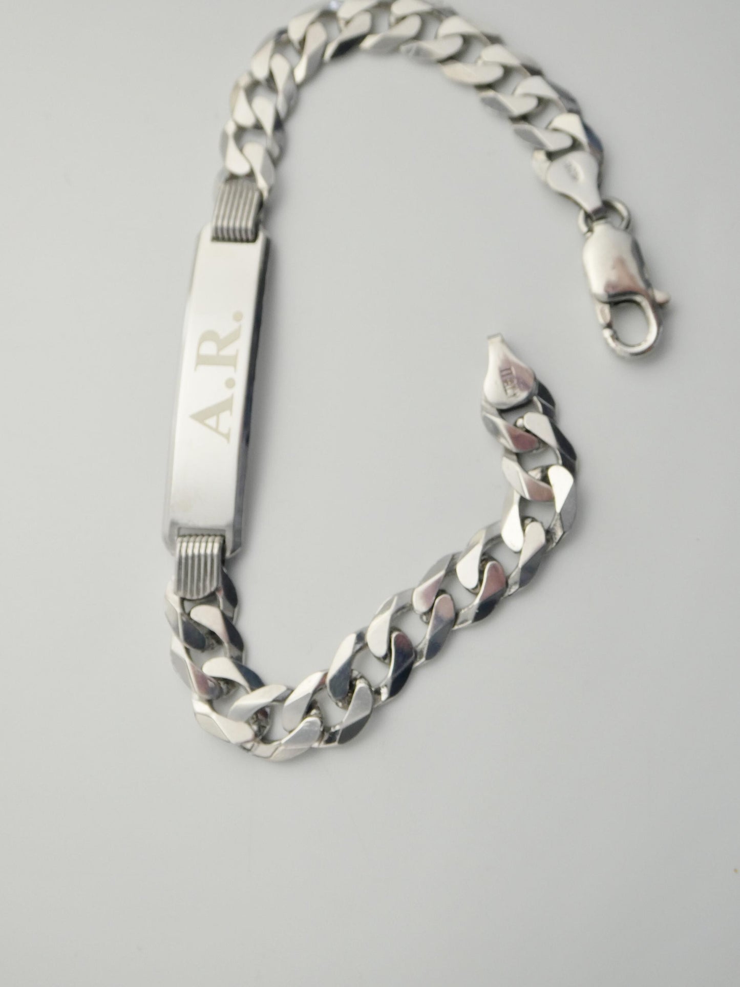 8.5 inch real 925 sterling silver solid curb men ID bracelet