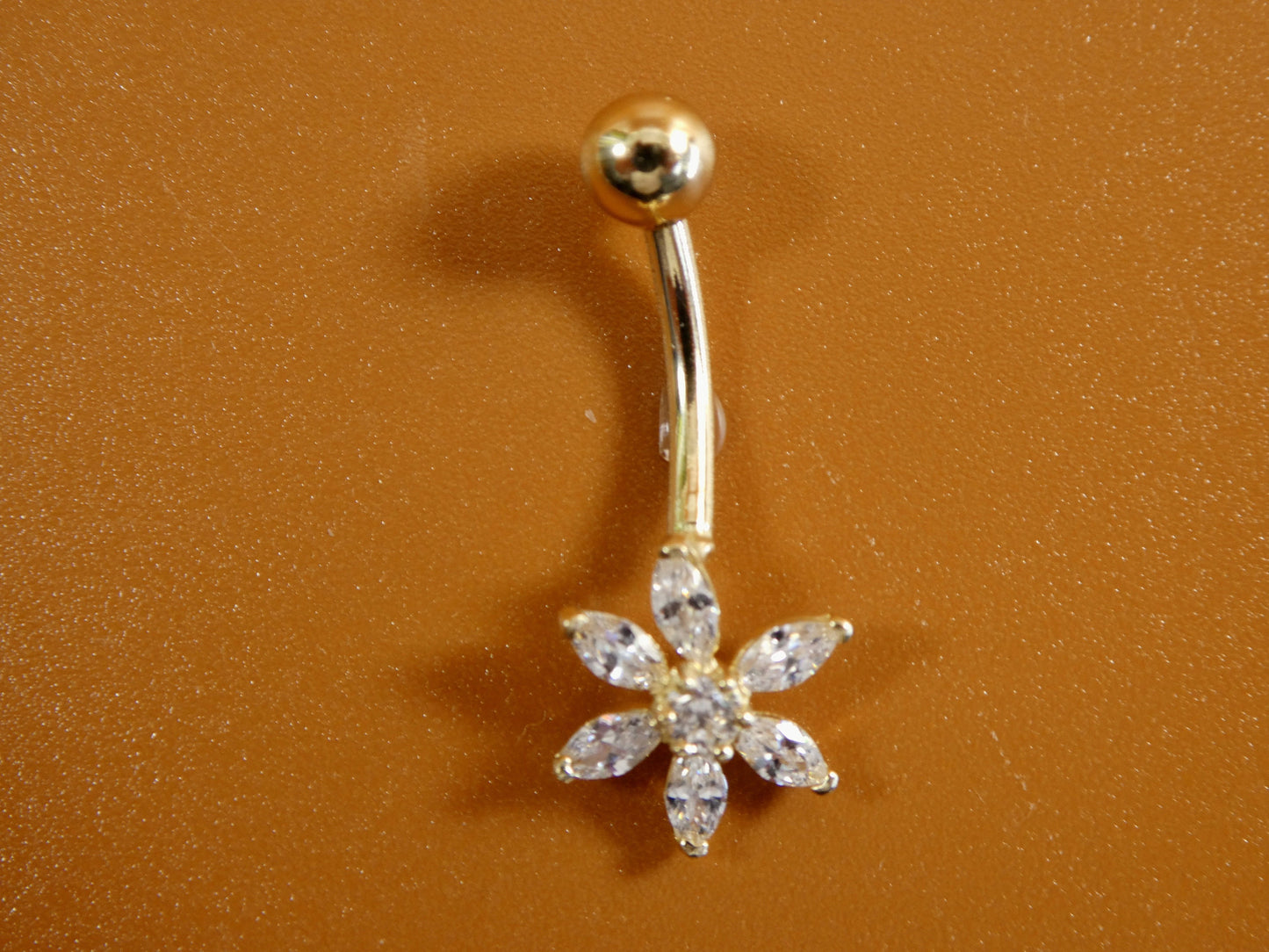 14k real solid yellow gold flower belly button ring piercing