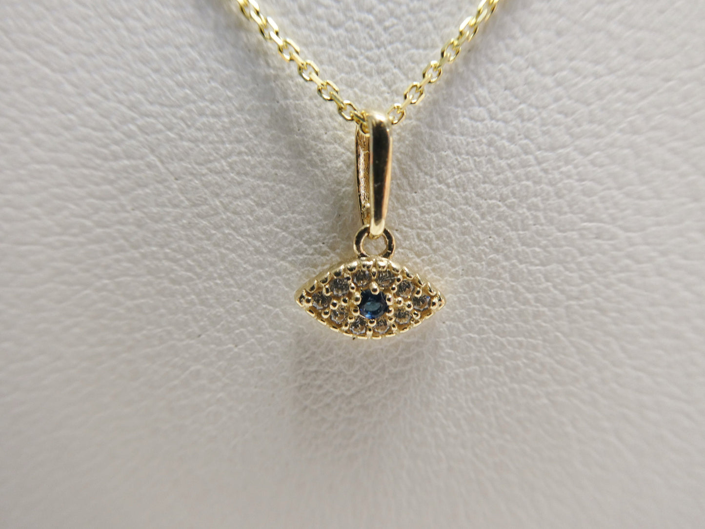 14k real solid yellow gold small evil eye pendent and cable necklace