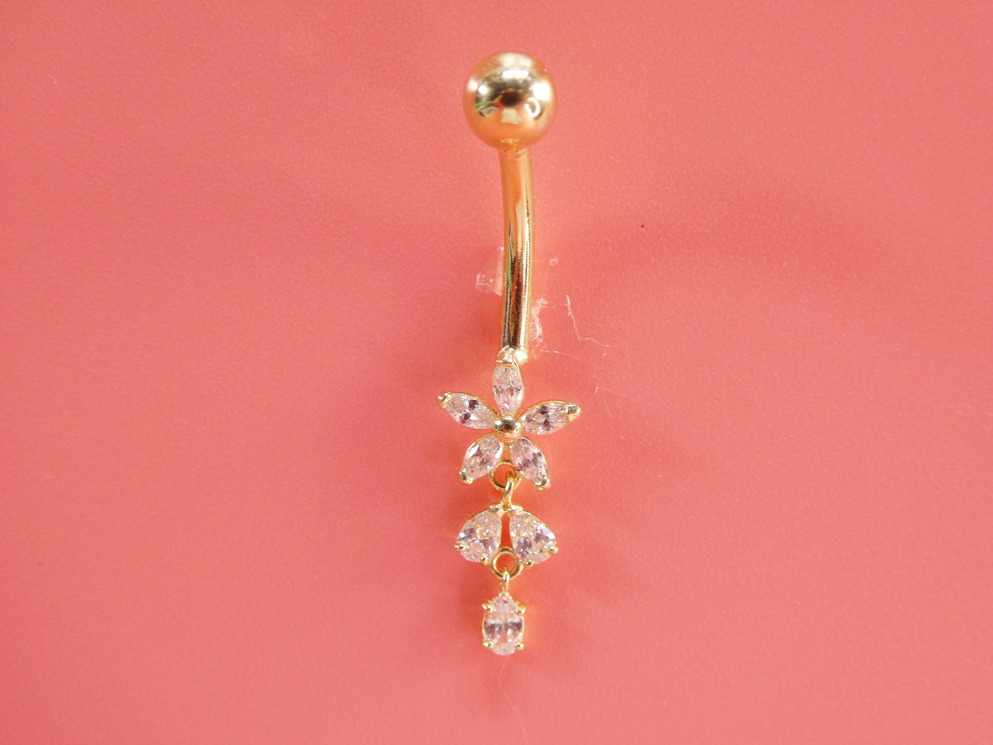 14k real solid yellow gold flower belly button ring piercing