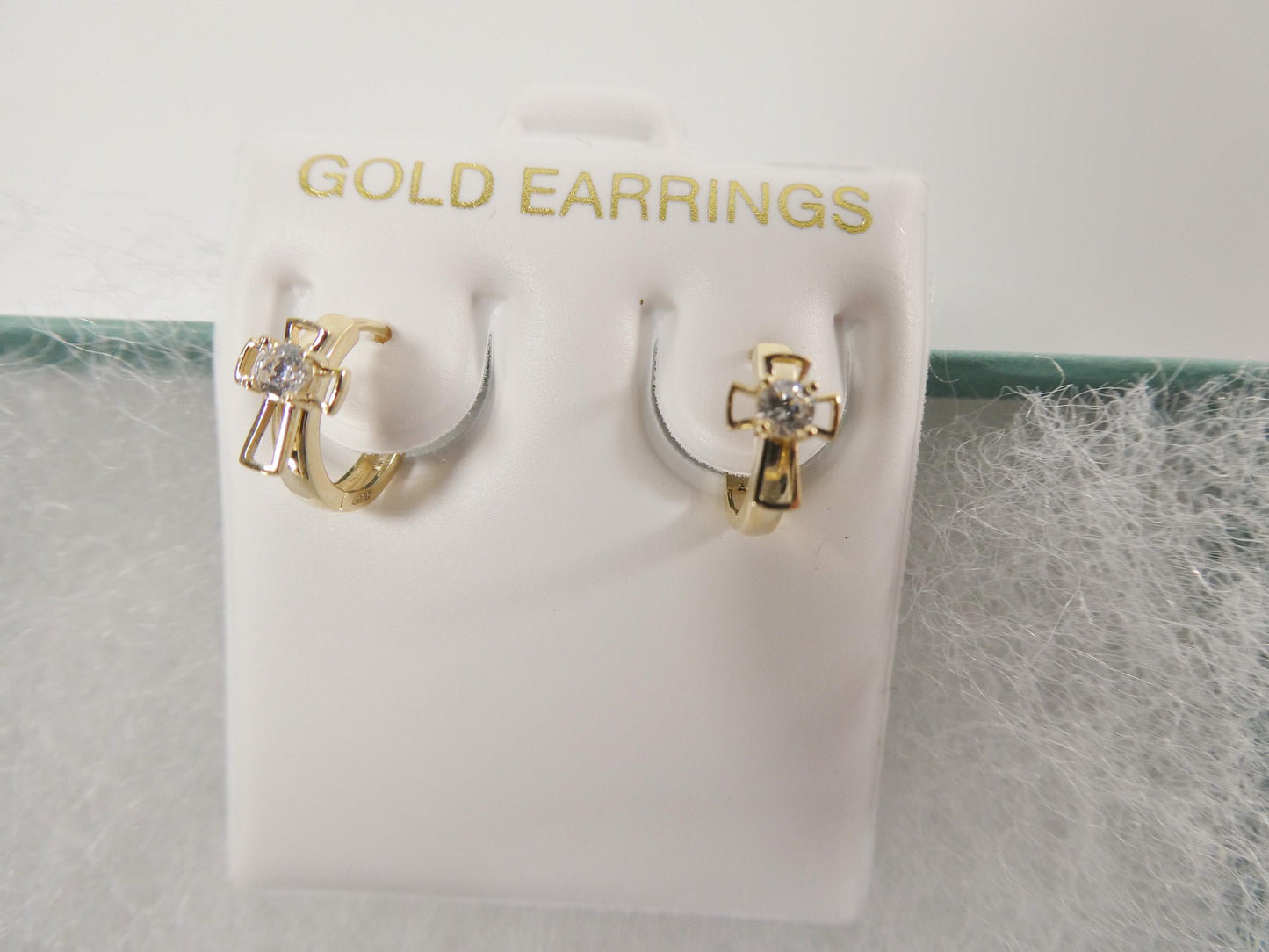 10k real solid yellow gold small huggie cross hoop fancy earring