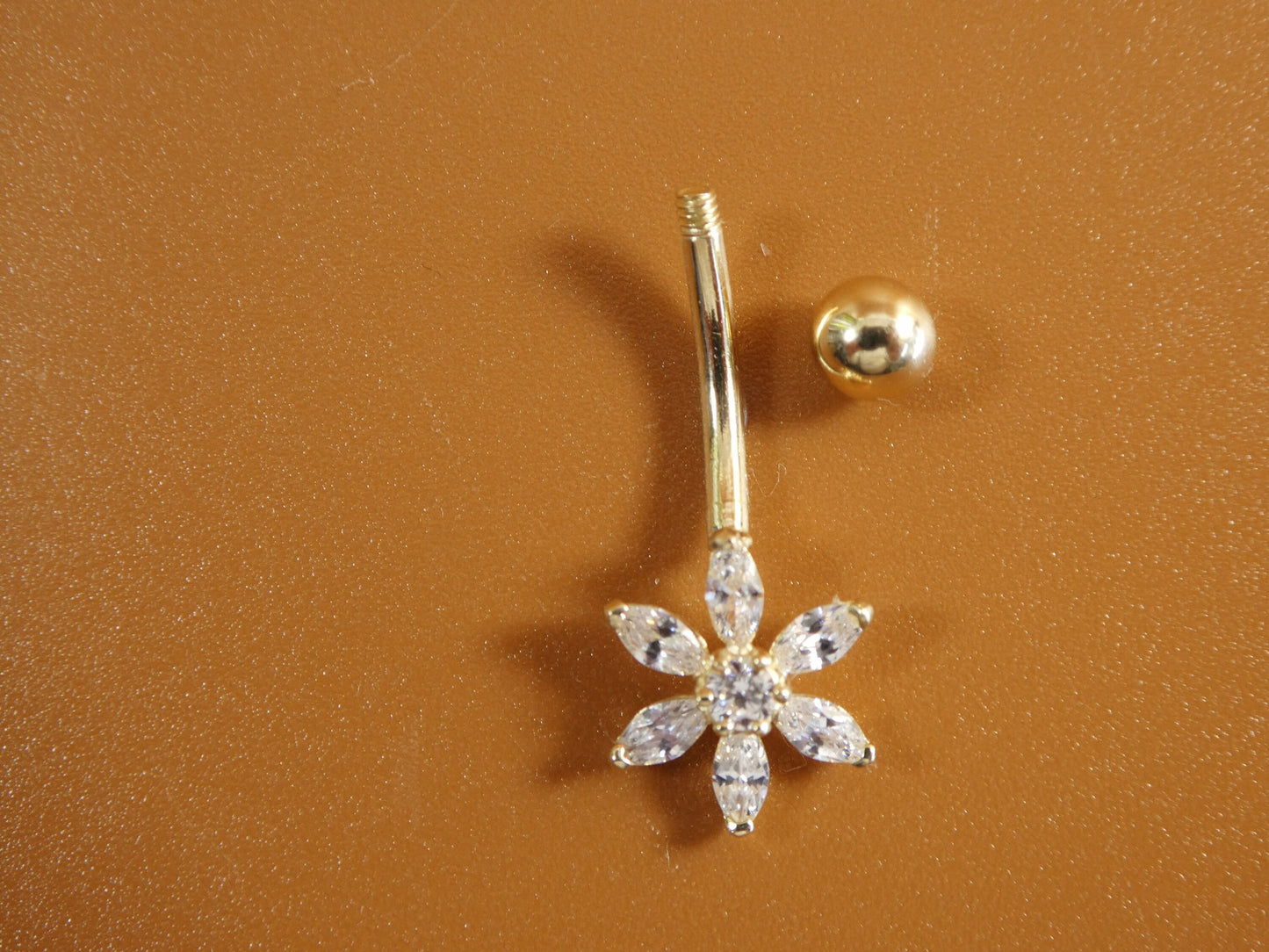14k real solid yellow gold flower belly button ring piercing