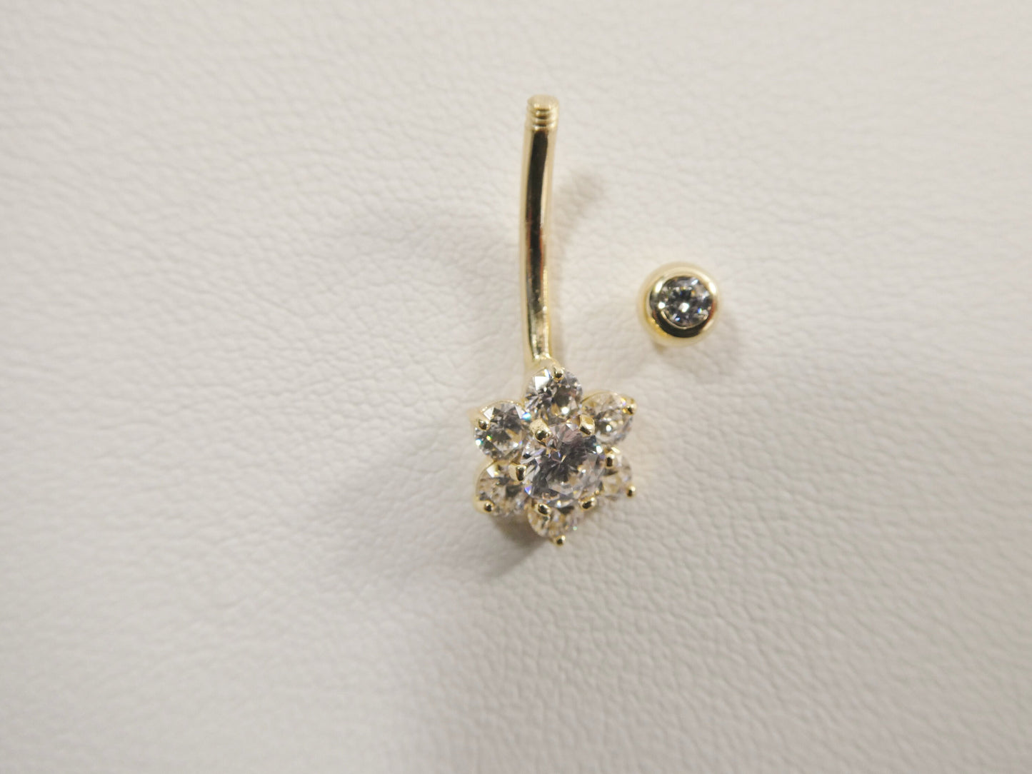 14k real solid yellow gold flower belly button ring piercing