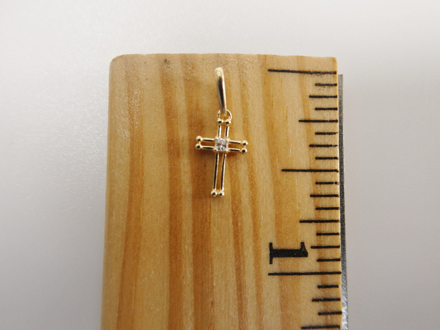 14k real solid yellow gold small cross pendent and cable necklace