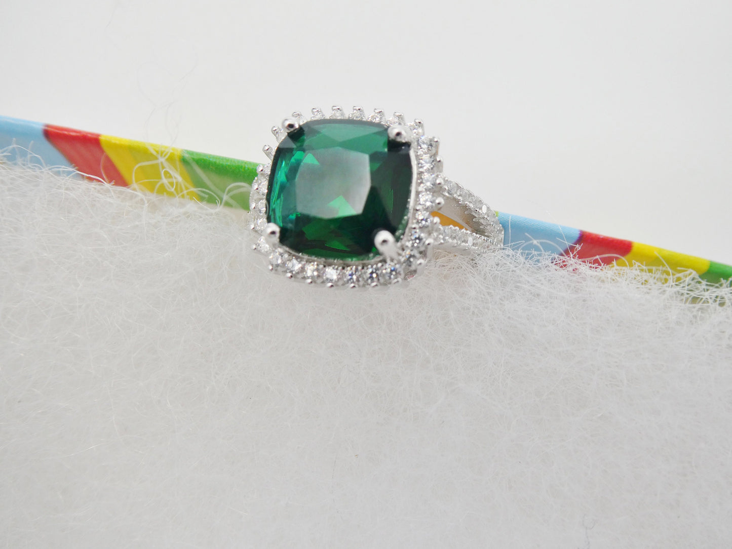 real 925 sterling silver may emerald color stone ladies ring