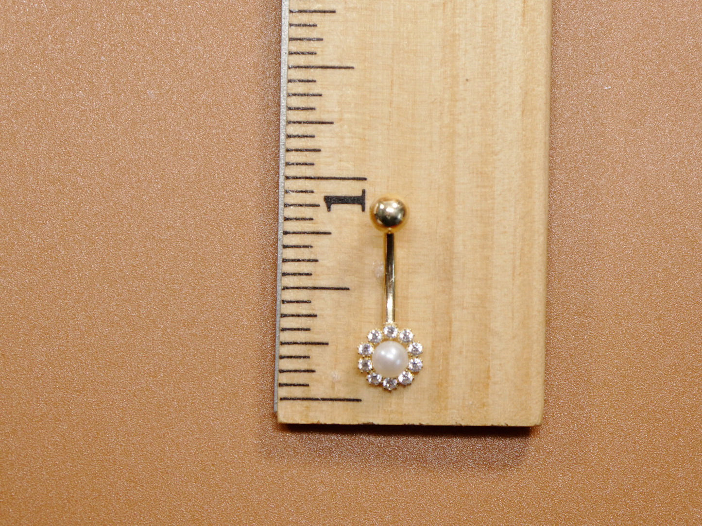 14k real solid yellow gold freshwater pearl belly ring