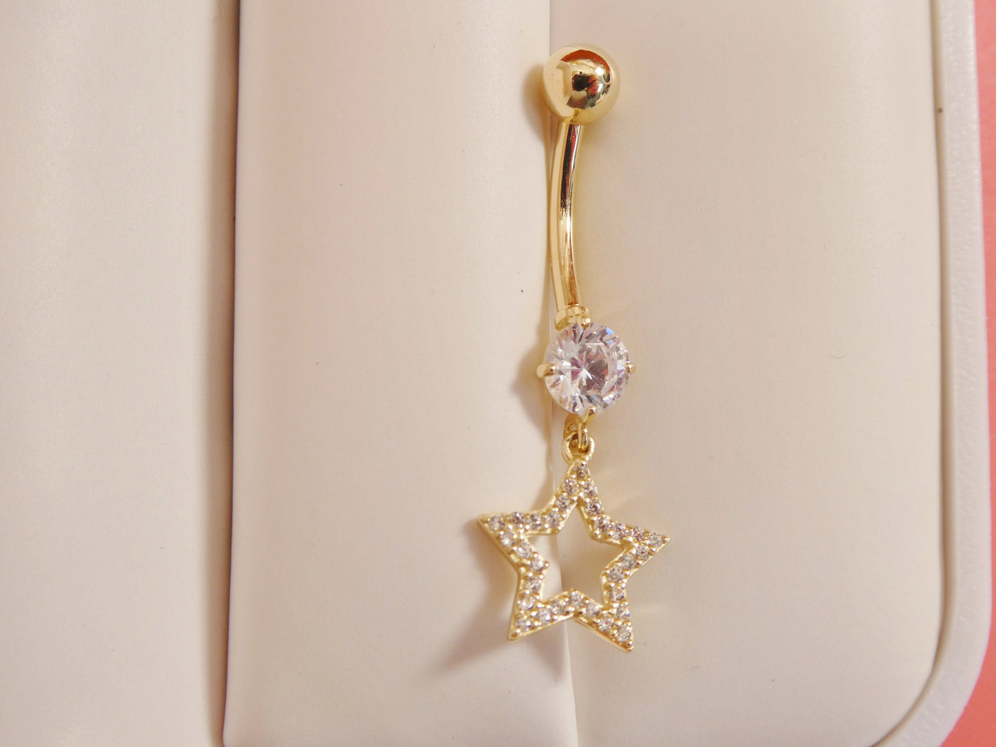 14k real solid yellow gold dangling star belly button ring piercing