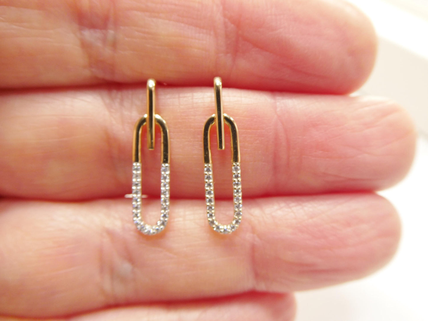 real 10k solid yellow gold design paperclip push post earrings
