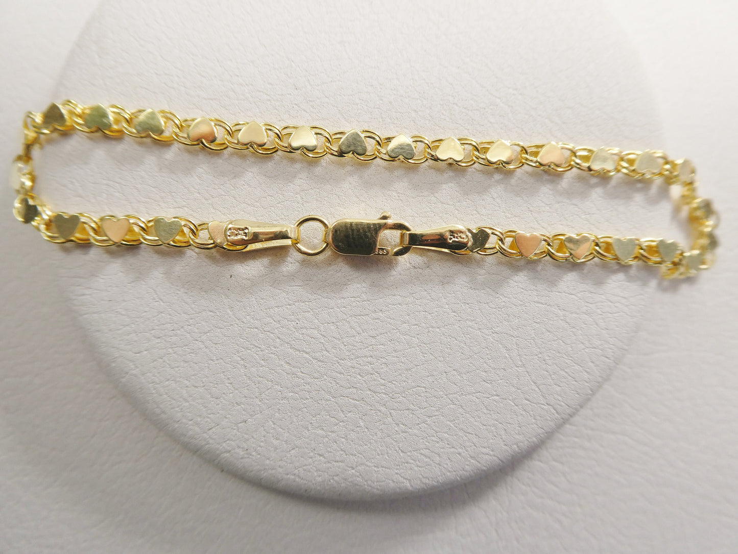 14k real solid yellow gold tennis heart 6 / 7/ inch bracelet