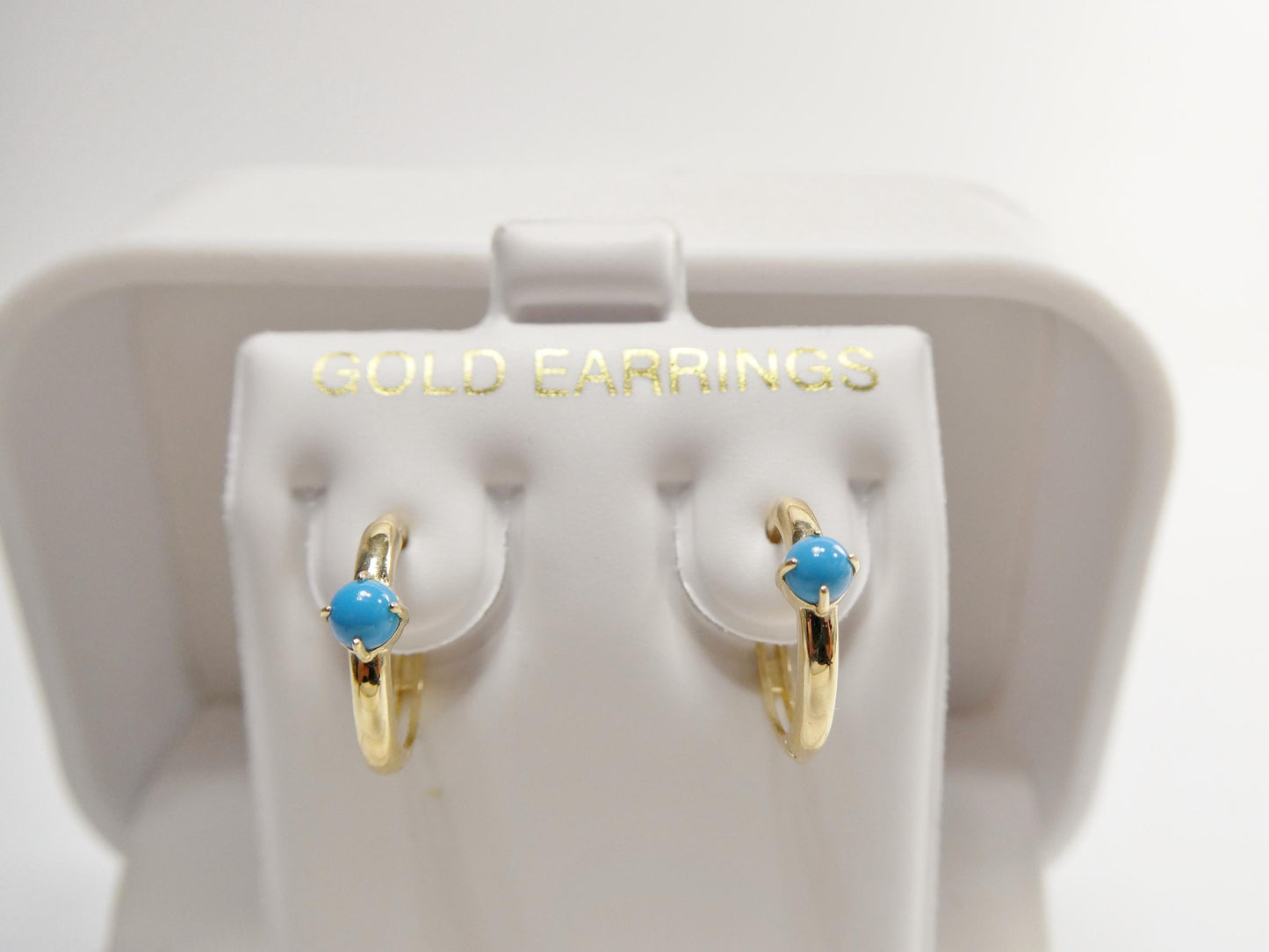 real 10k solid yellow gold designer polish hoop turquoise huggie earrings