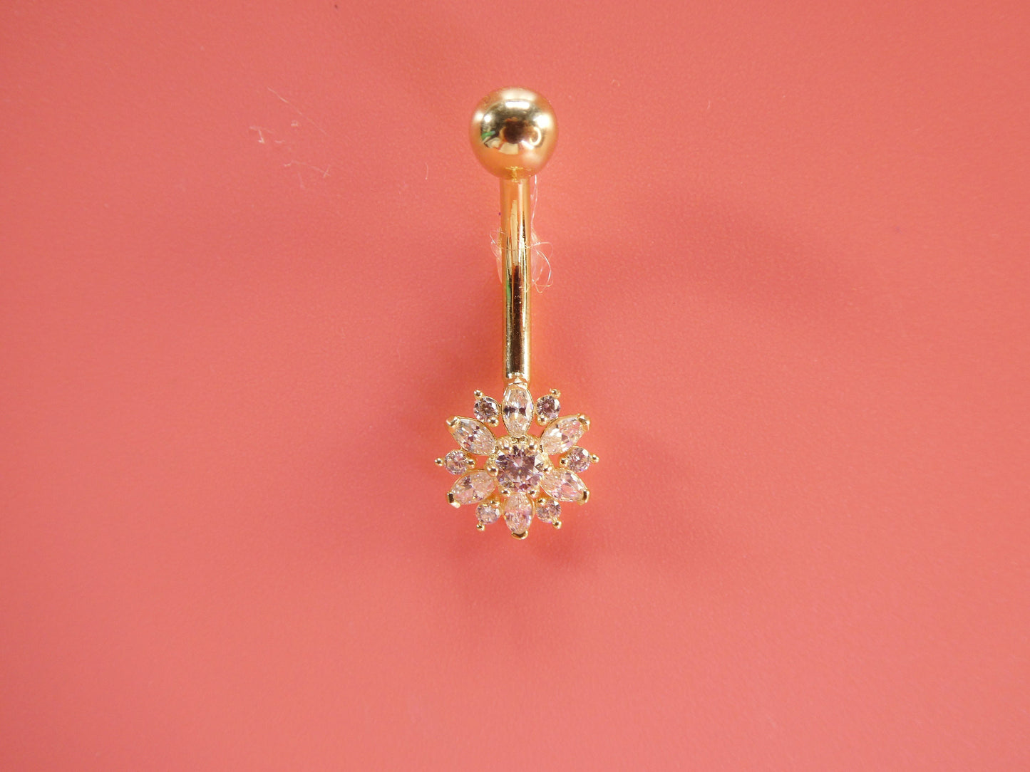 14k real solid yellow gold flower belly button ring piercing