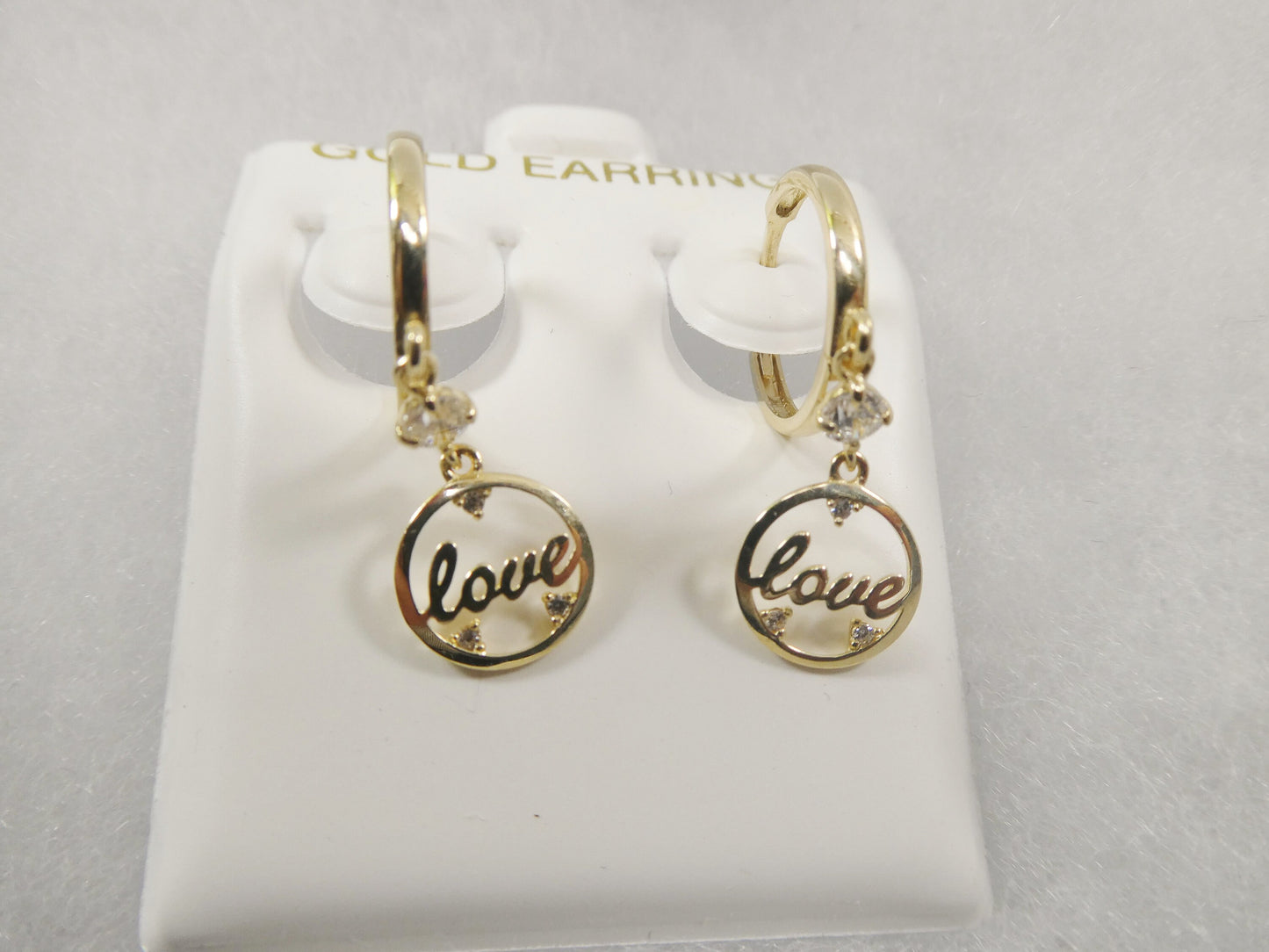 10k real yellow gold love dangle plain huggie earring
