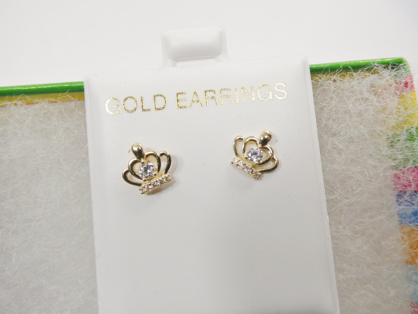 real 10k solid yellow gold crown style push post circle stud earrings