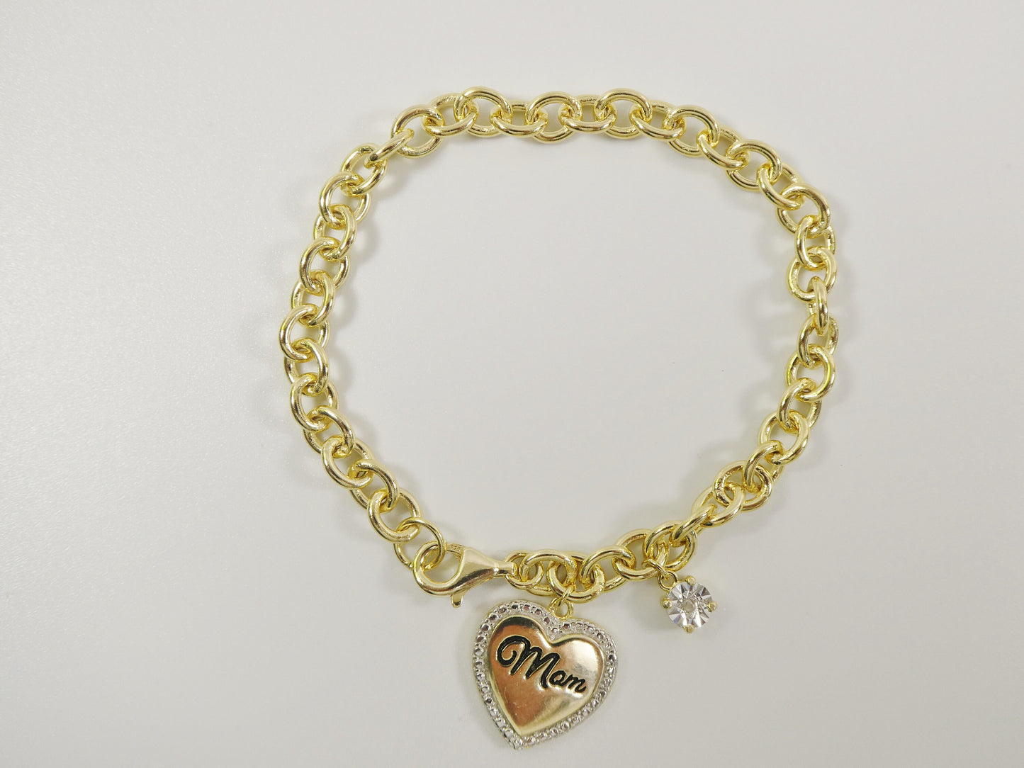 real 7 inch 925 sterling silver cable mom heart bracelet