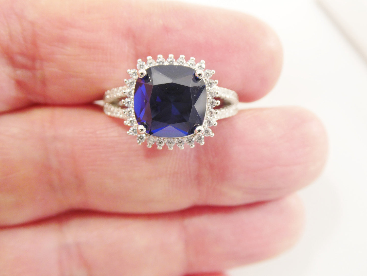real 925 sterling silver square blue stone color ladies ring