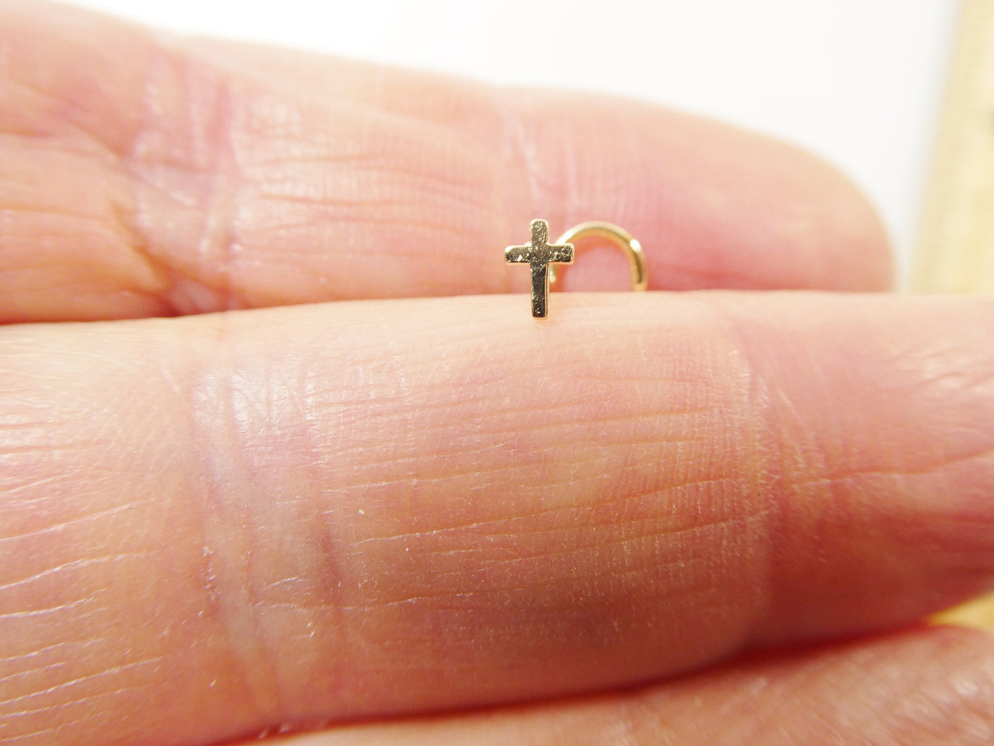 14k real solid yellow gold high polish twist cross nose ring