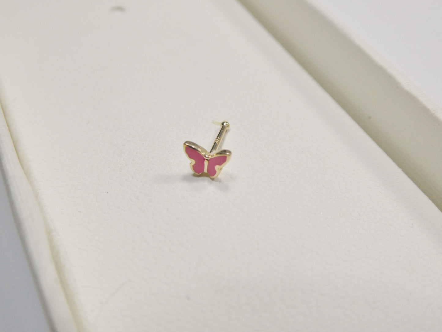 14k real solid yellow gold tiny pink butterfly stud nose ring