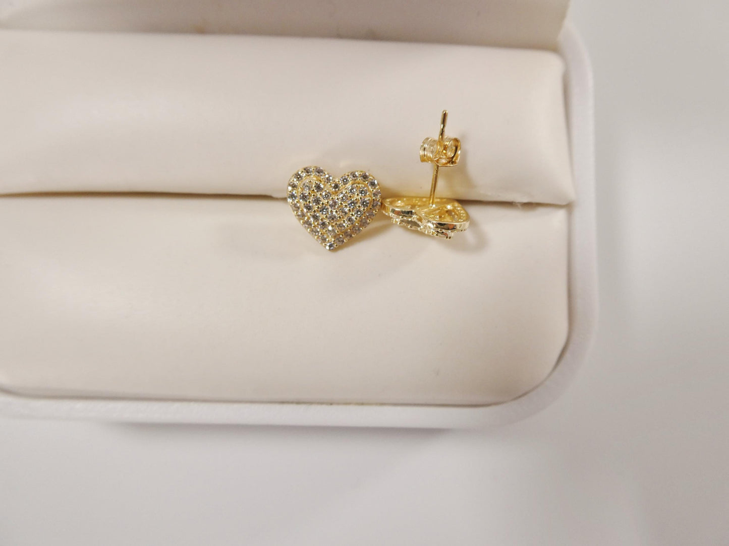 10k real solid gold double heart micro fave setting push back earrings