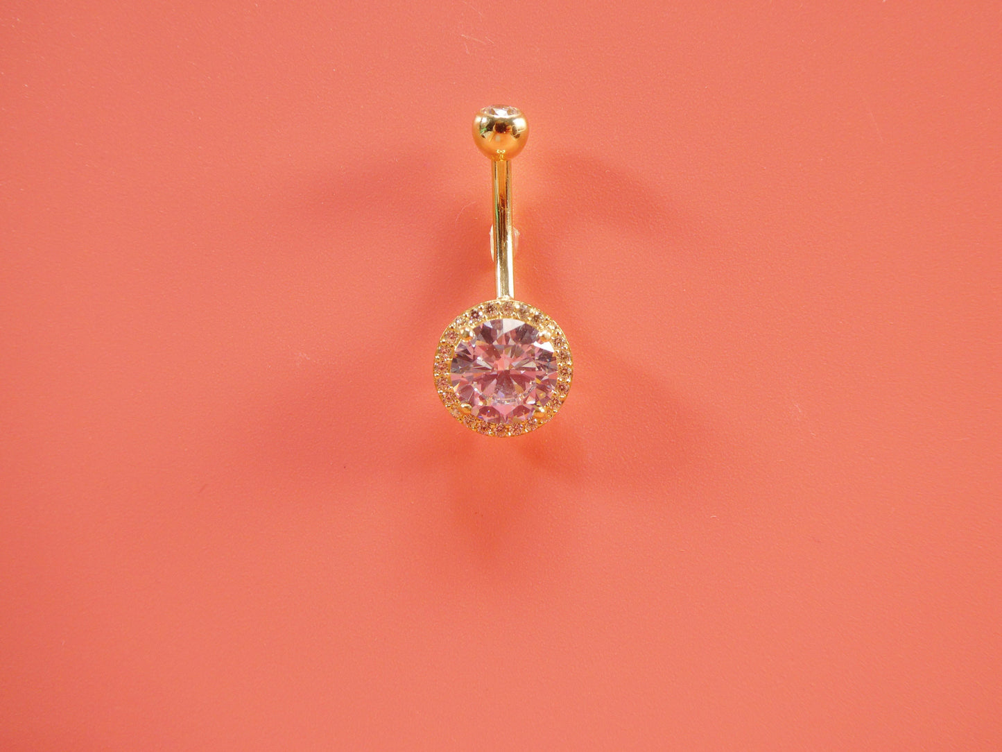 14k real solid yellow gold large stone belly button ring piercing