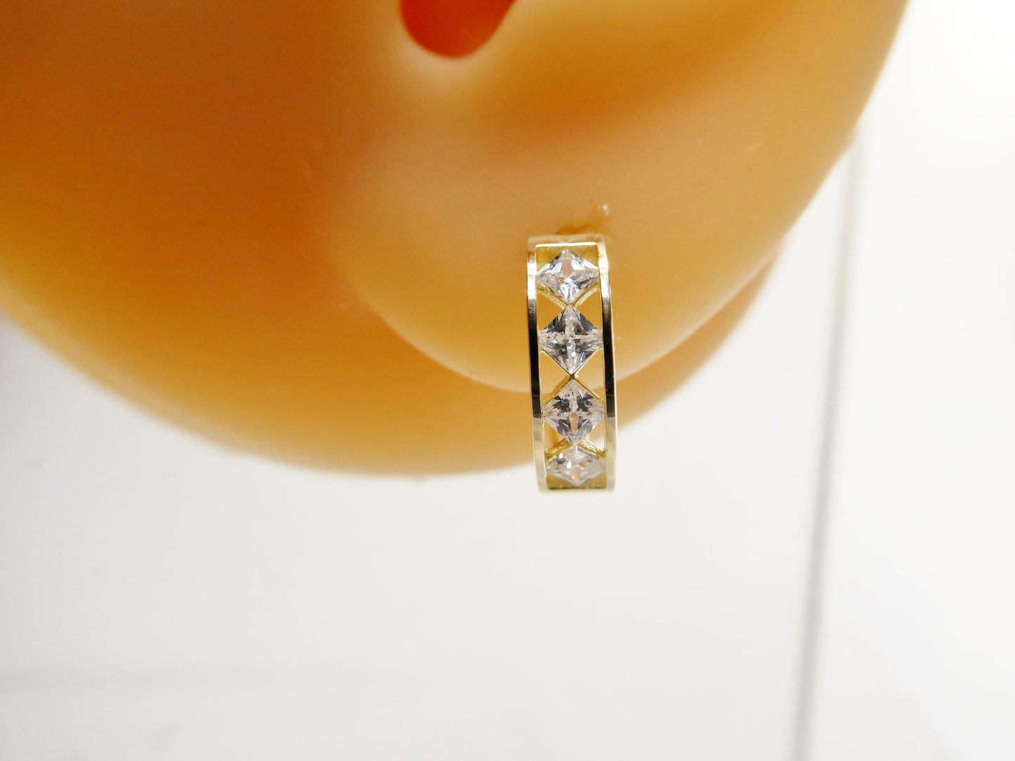 real 10k solid yellow gold designer square stone hoop huggie earrings