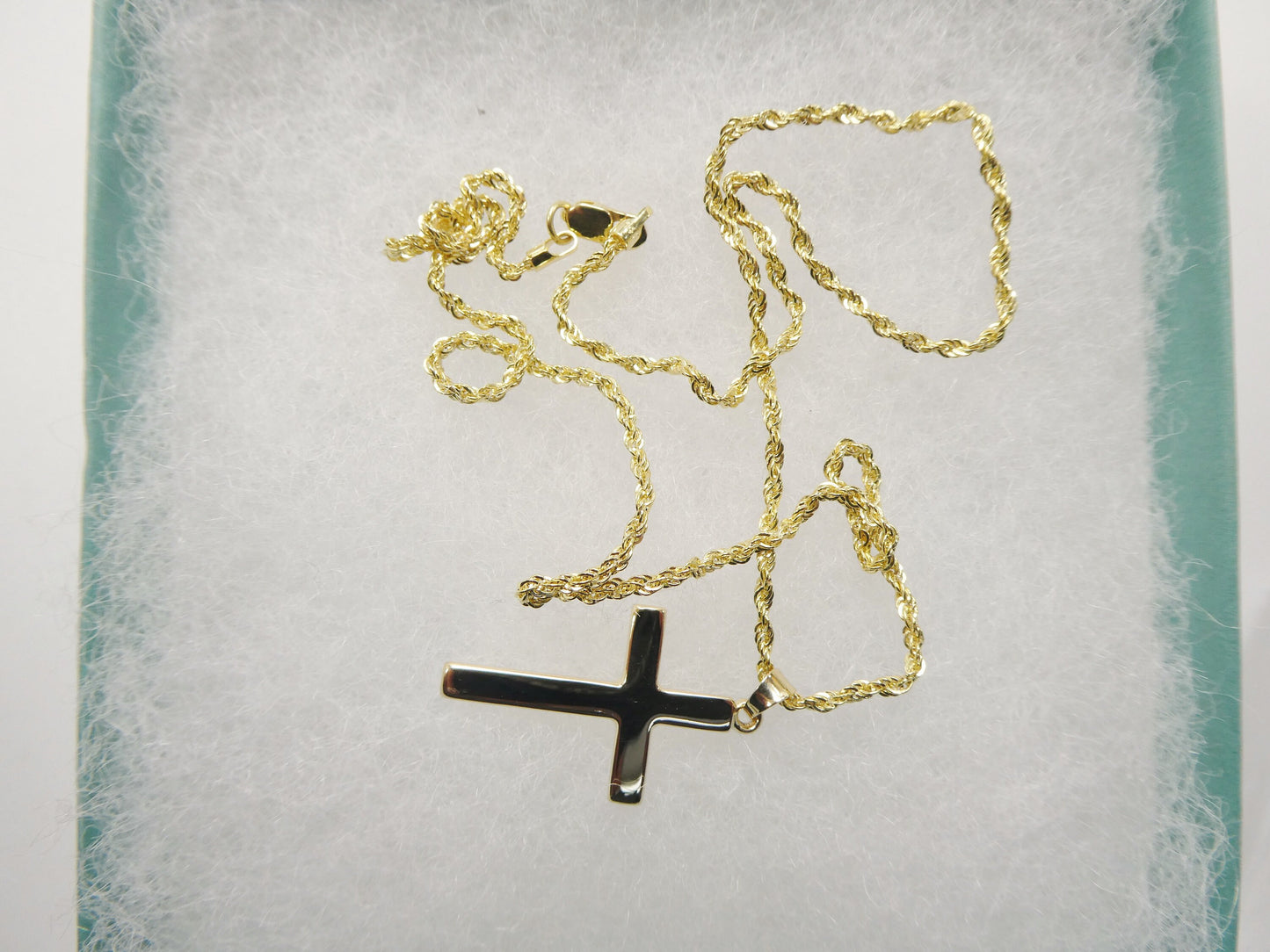 14k real solid yellow gold super polish cross pendent and robe chain necklace