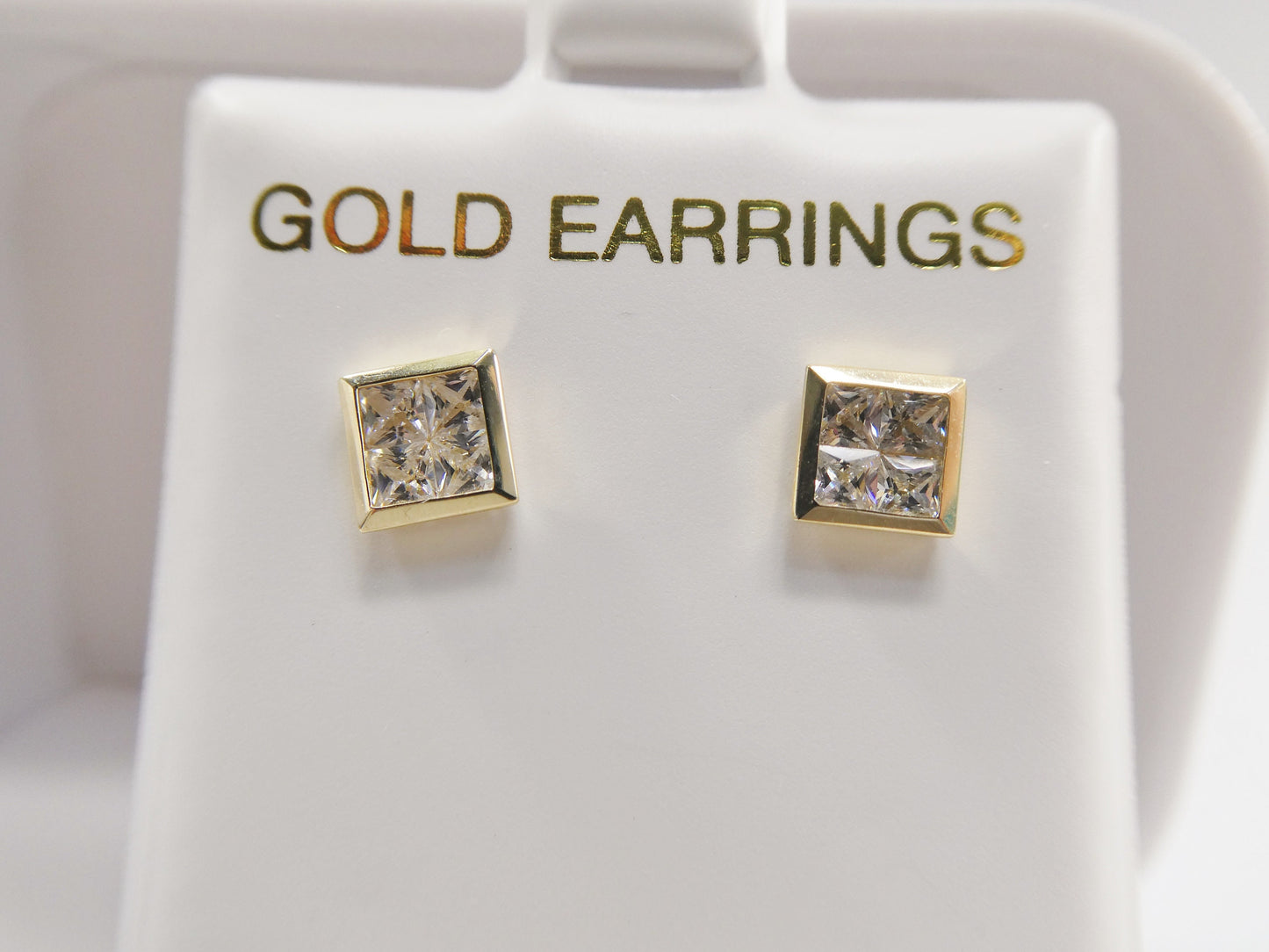 real 10k solid yellow gold square push post stud earrings