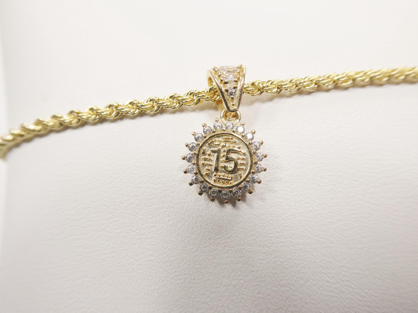 10k real solid yellow gold 15 years boy girl pendent and rope necklace