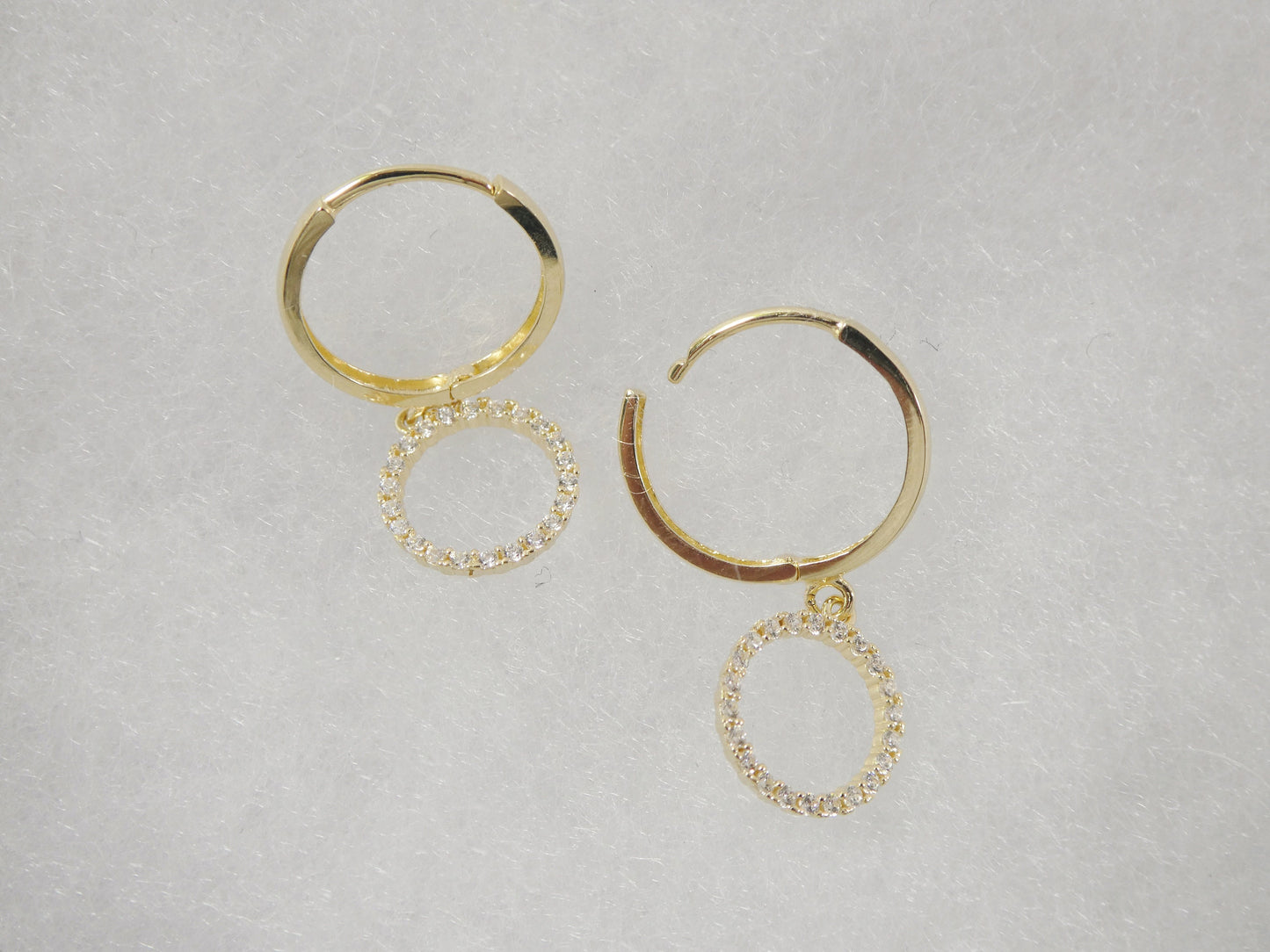 10k real solid yellow gold circle drop huggie earrings