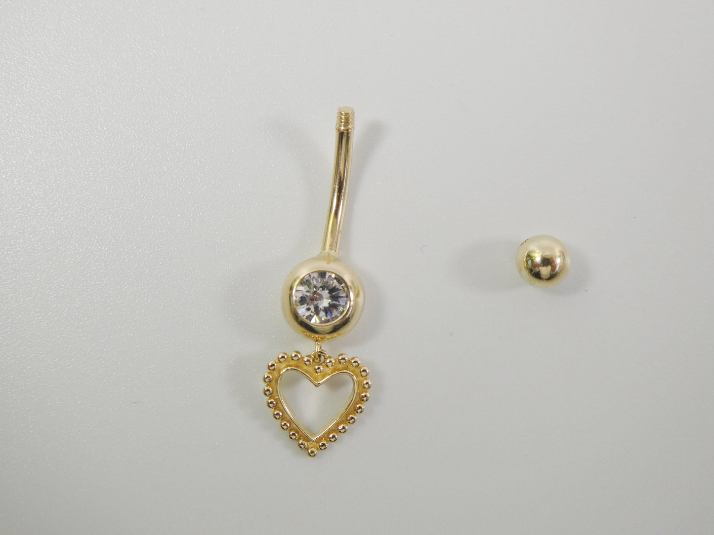 14k real solid yellow gold heart dangling belly button ring piercing