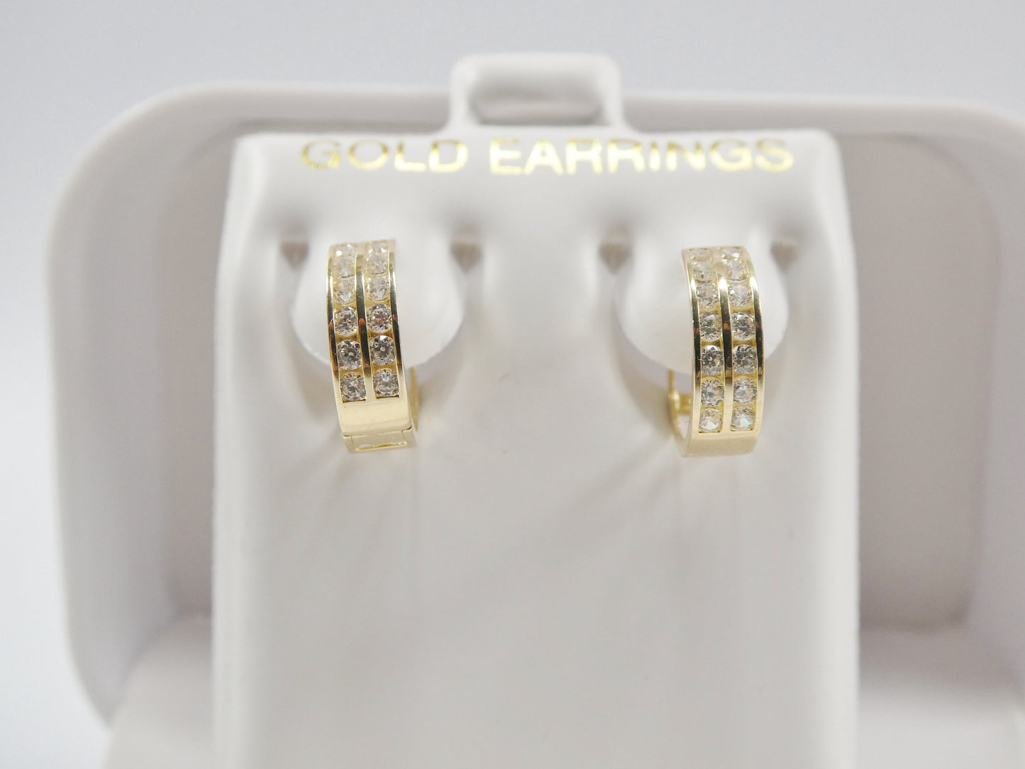 real 10k solid yellow gold 2 line prong setting small huggie hoop earring