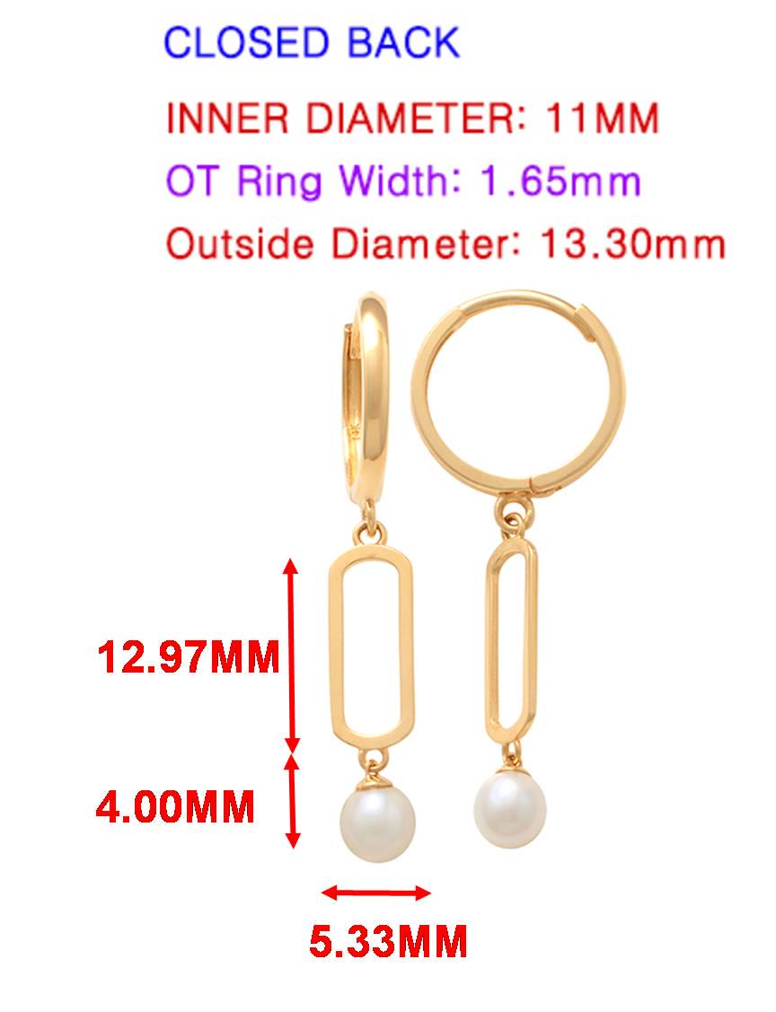 real 10k solid yellow gold paperclip pearl dropping earring