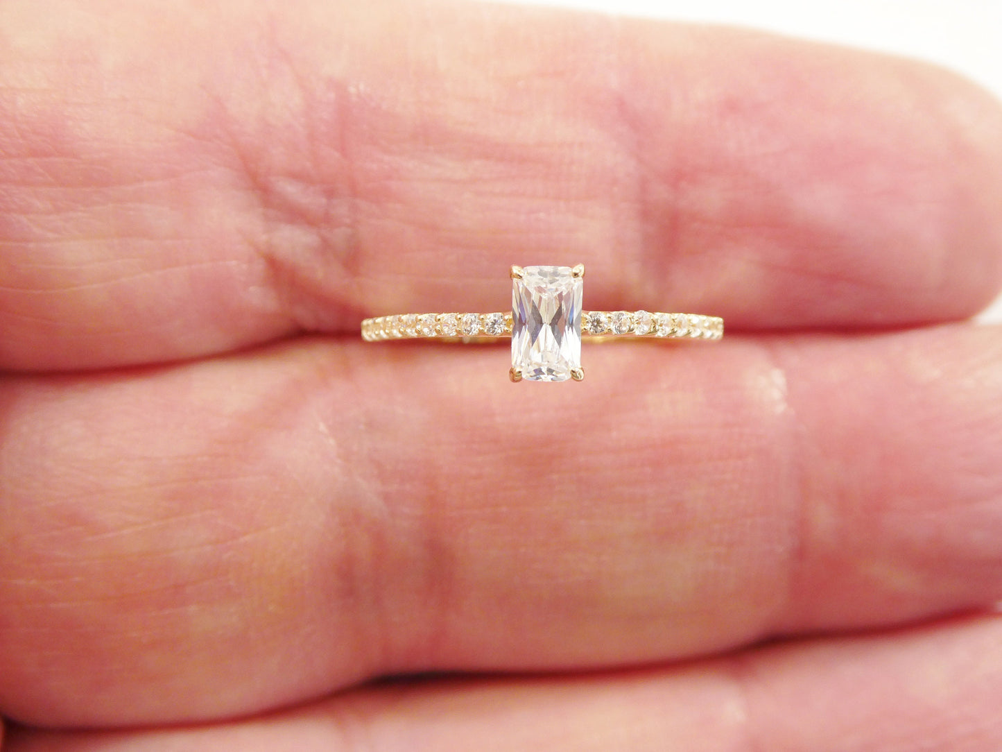 real 14k solid yellow gold women's classic micro pave setting pinky ring