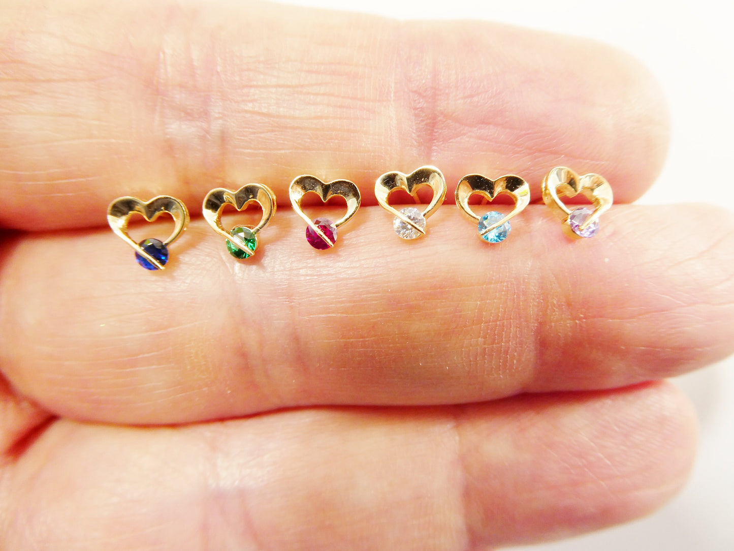 14k real solid yellow gold screw back children earring birth stone heart shape