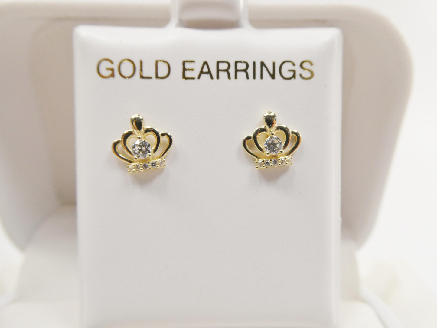 real 10k solid yellow gold crown style push post circle stud earrings