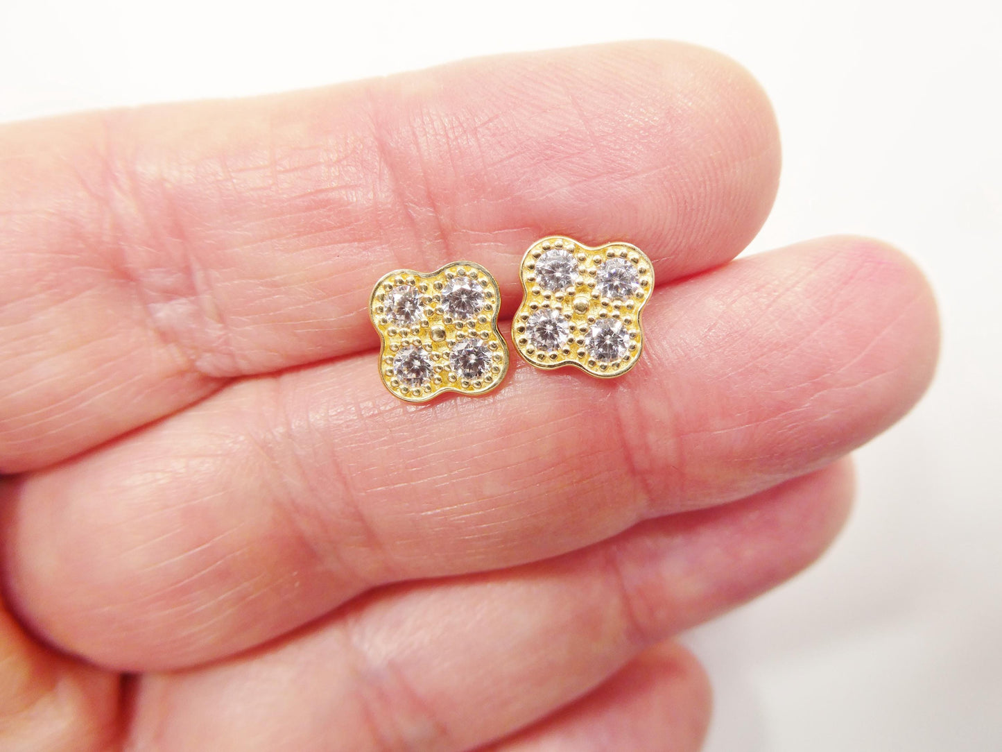 real 10k solid yellow gold large flower push post stud earring