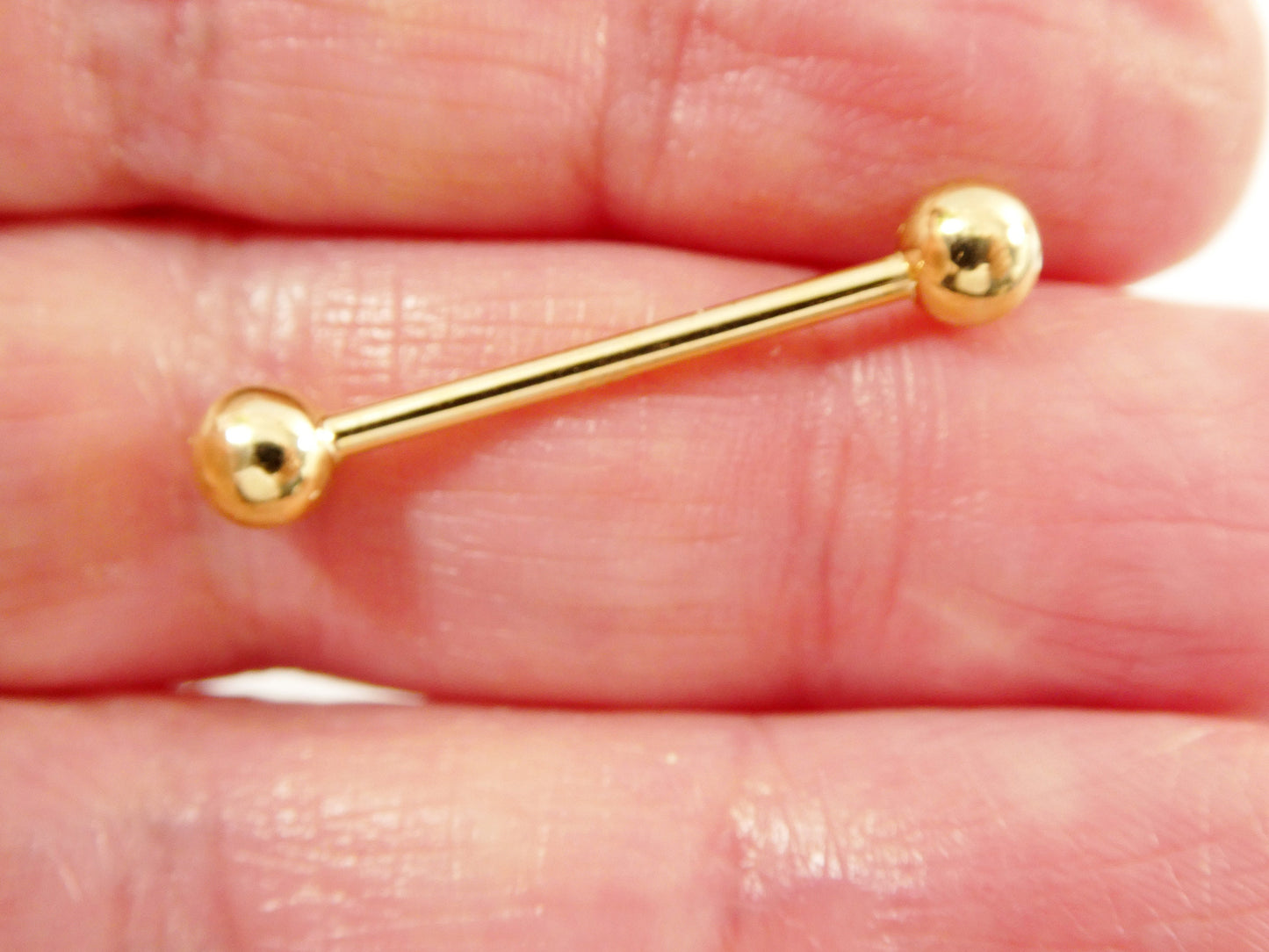 14k real solid yellow gold 20MM / 22MM straight barbell tongue belly button ring piercing