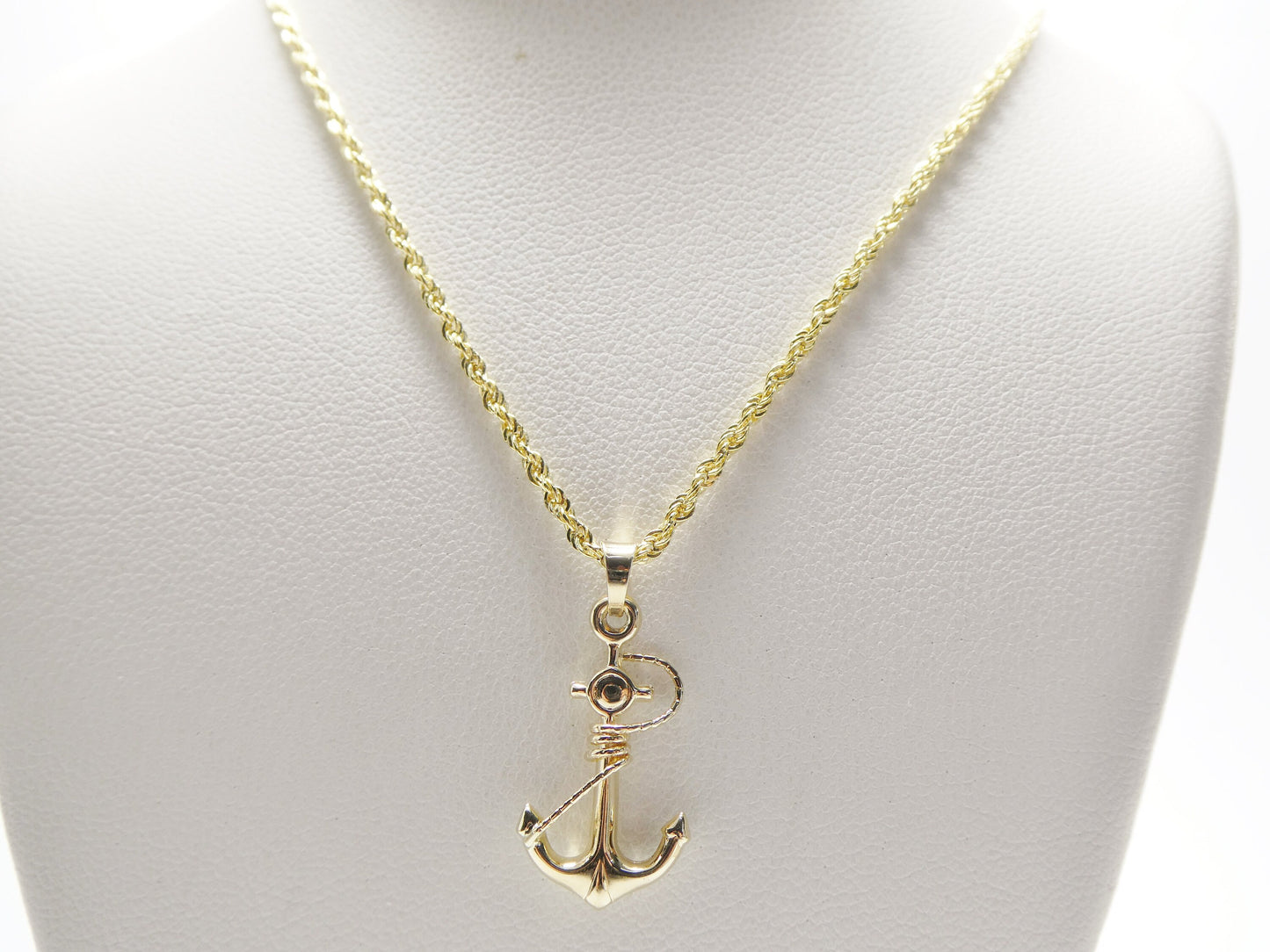 14k real solid yellow gold anchor pendent and robe necklace