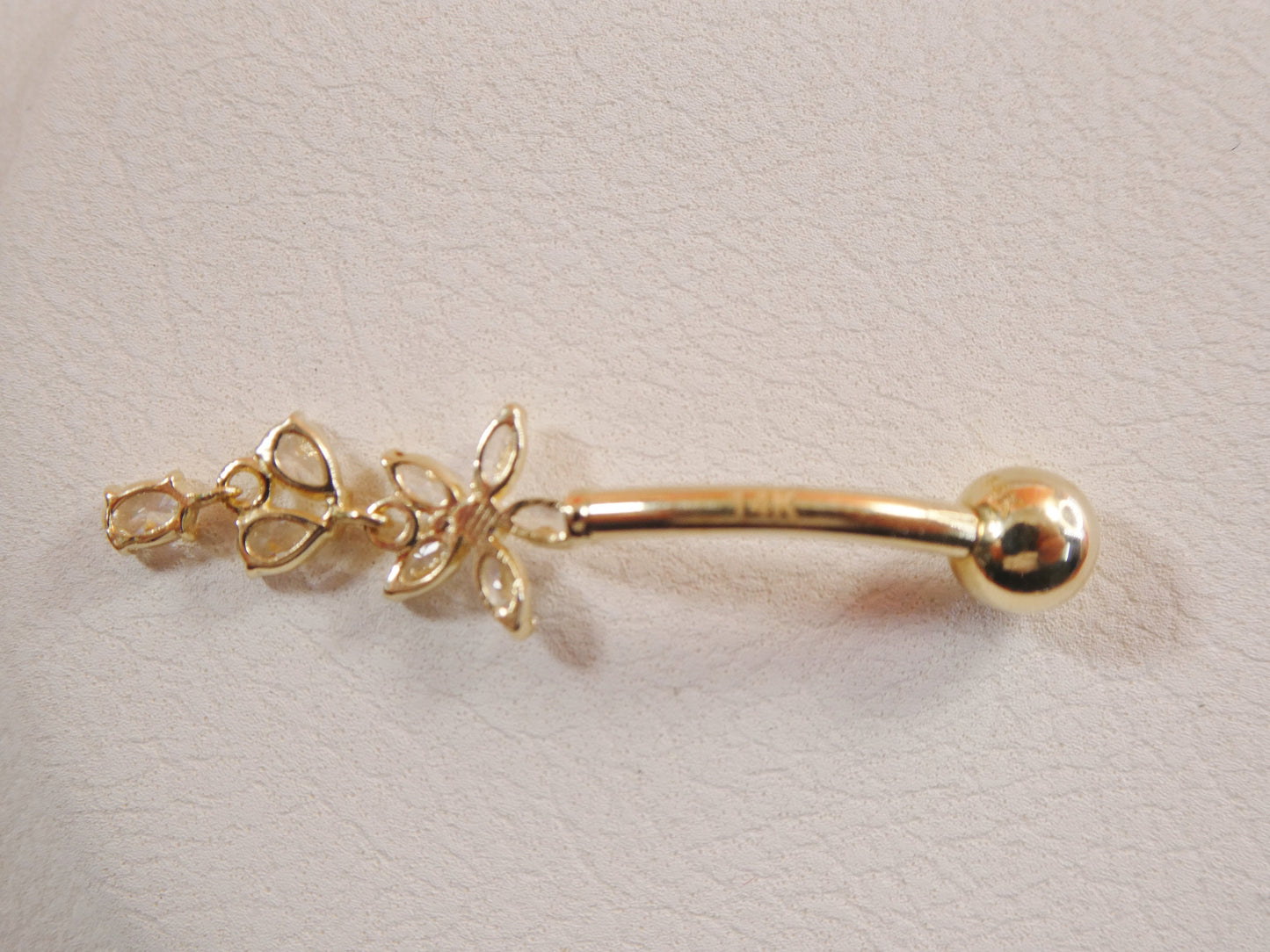 14k real solid yellow gold flower belly button ring piercing