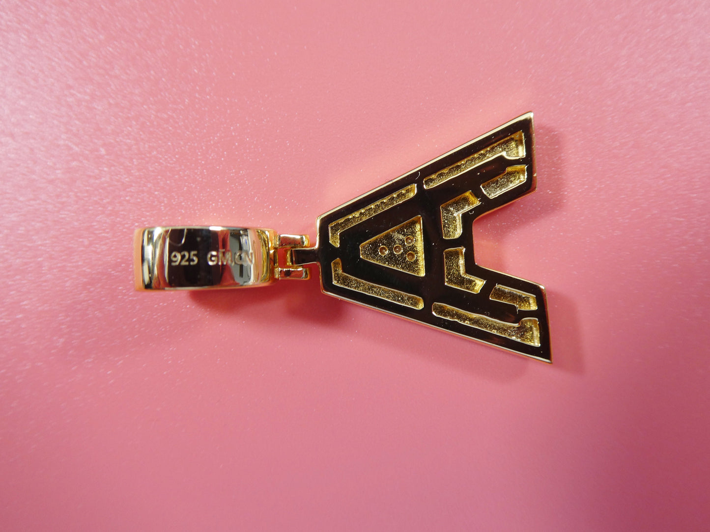 real 925 sterling silver yellow gold color tone baguette initial pendent with 18 inch small Miami chain